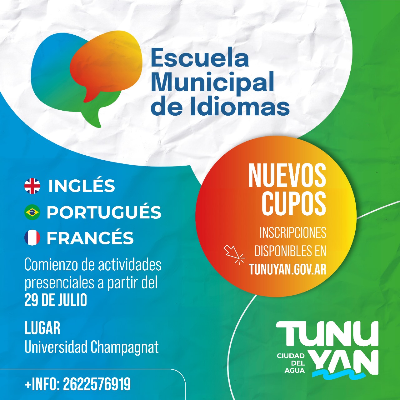 Tunuyán. Esta abierta la inscripción para escuela de idiomas 2024 - Infouco